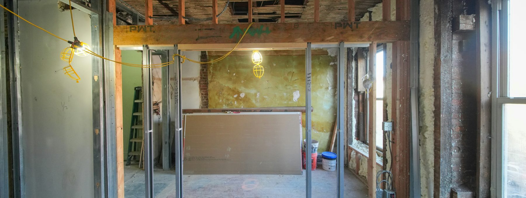 A home mid-renovation, down to the studs